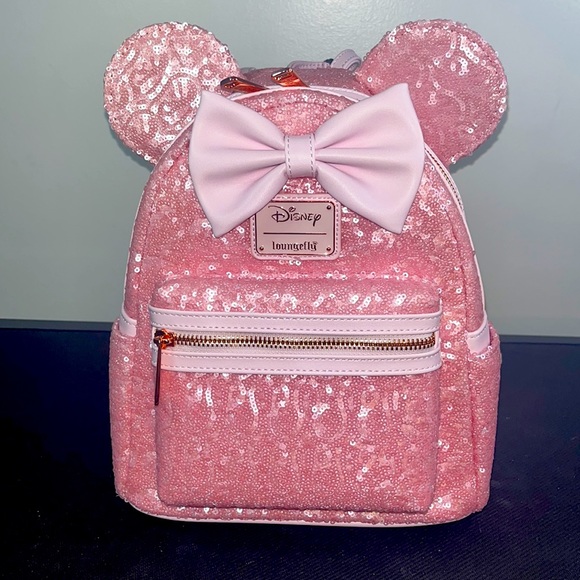 Loungefly x Disney Baby Pink Sequin Minnie Mouse Backpack - Picture 1 of 6